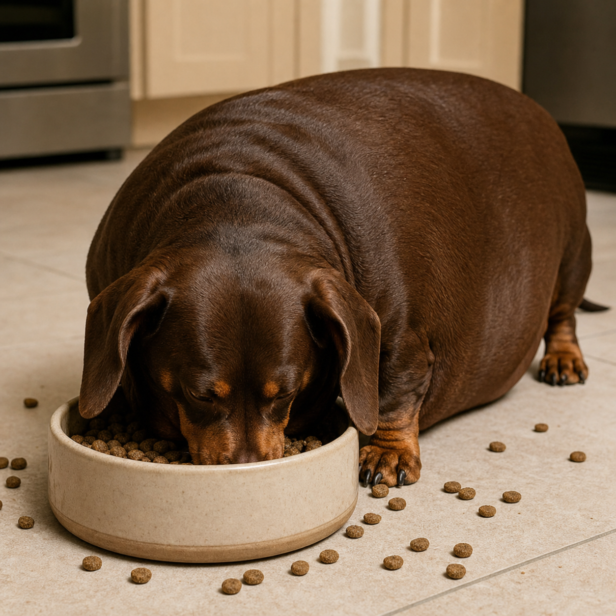 Simon eating enthusiastically from a large ceramic bowl